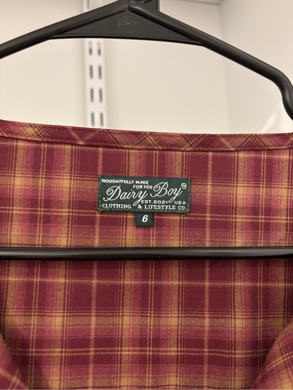 Dairy Boy Plaid Button-Front Mini Dress in Burgundy - Picture 3 of 3